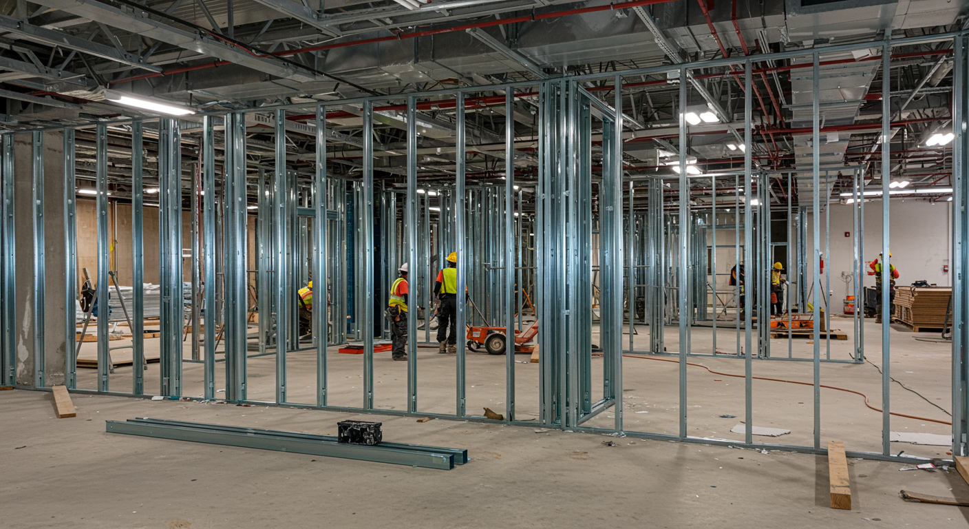 Commercial steel stud framing
